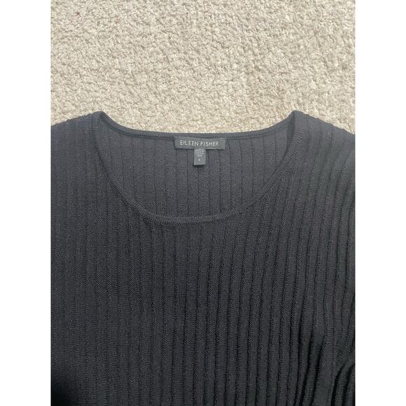 Eileen Fisher Women's Size Small Ribbed Pleated 100% Wool Midi Dress Black - Picture 5 of 11